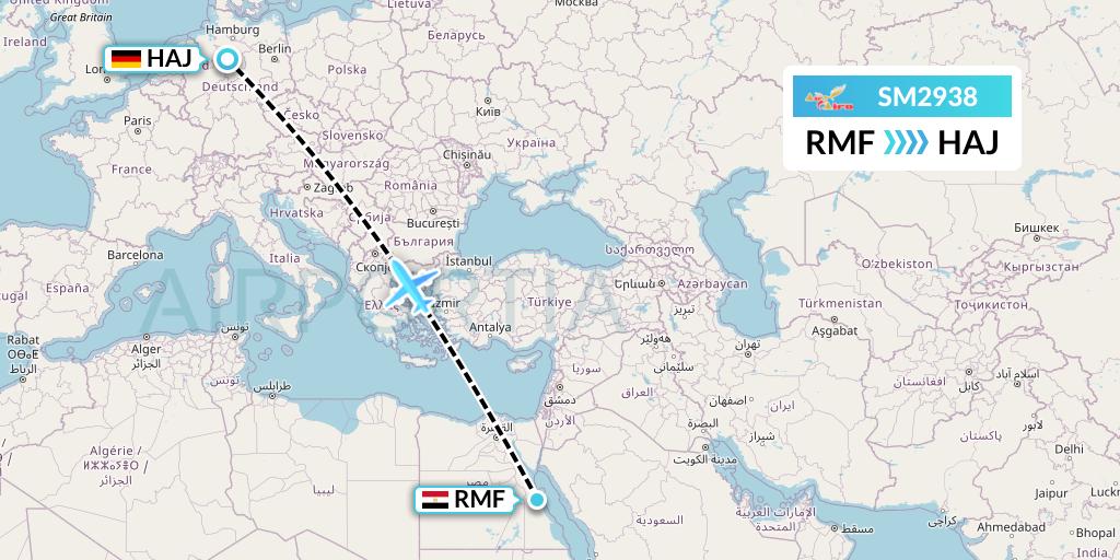SM2938 Air Cairo Flight Map: Marsa Alam to Hannover