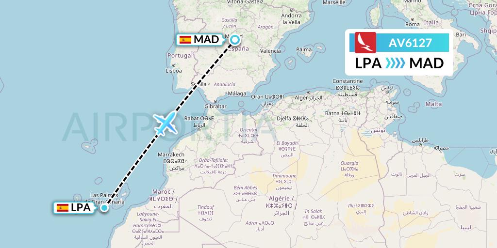 AV6127 Avianca Flight Map: Las Palmas to Madrid