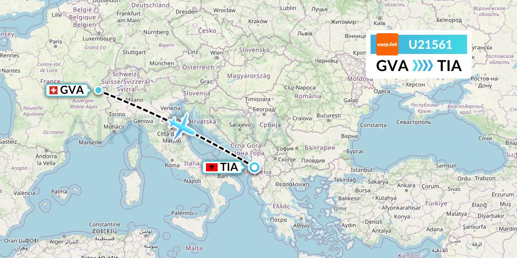 U21561 EasyJet Flight Map: Geneva to Tirana