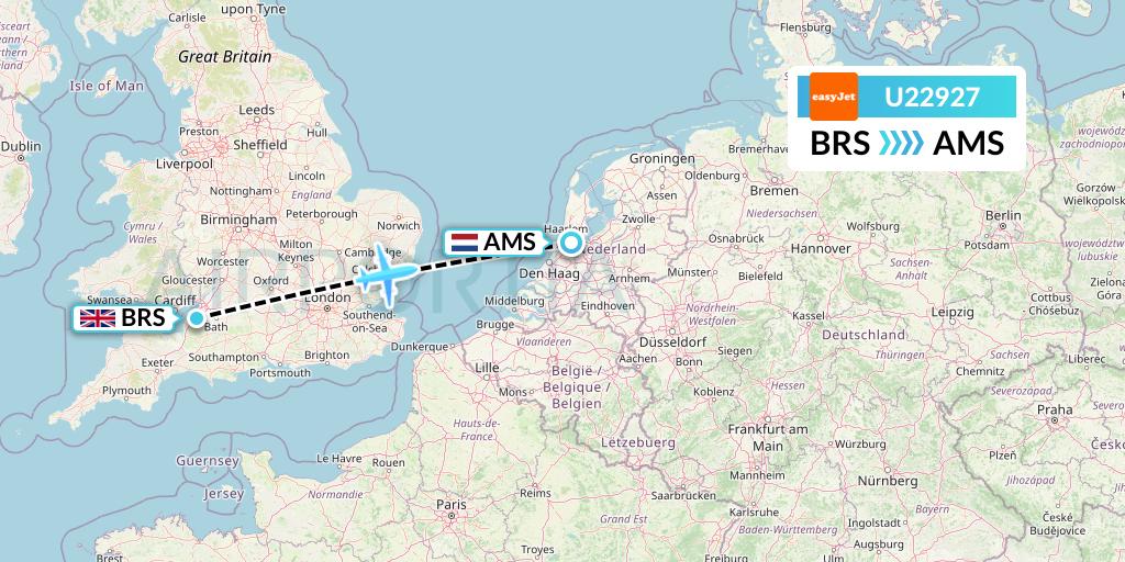U22927 EasyJet Flight Map: Bristol to Amsterdam