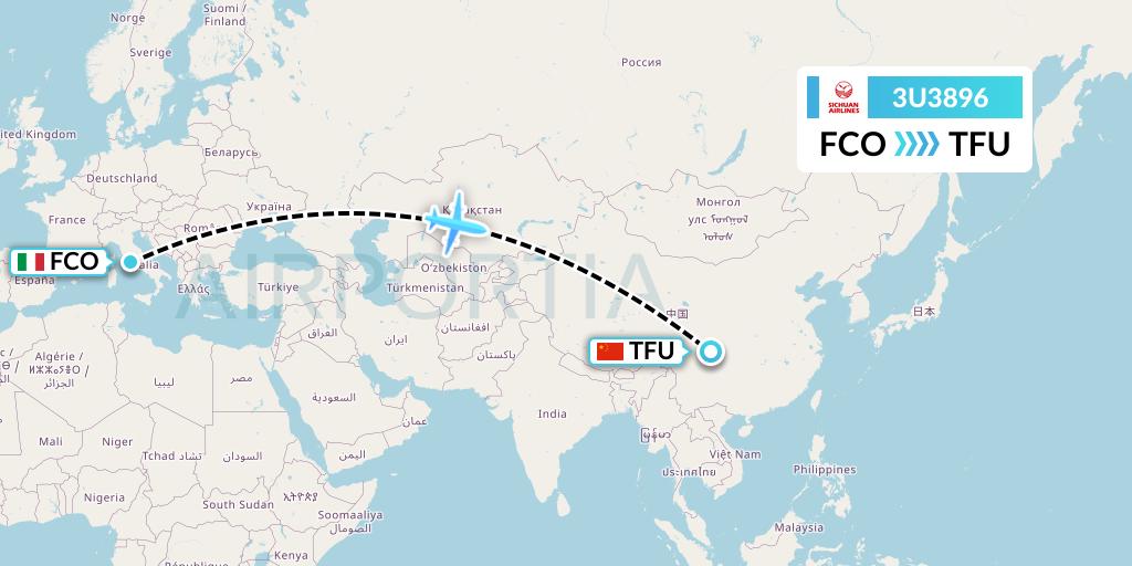 3U3896 Sichuan Airlines Flight Map: Rome to Chengdu