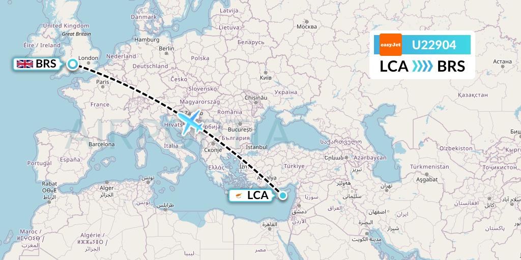 U22904 EasyJet Flight Map: Larnaca to Bristol