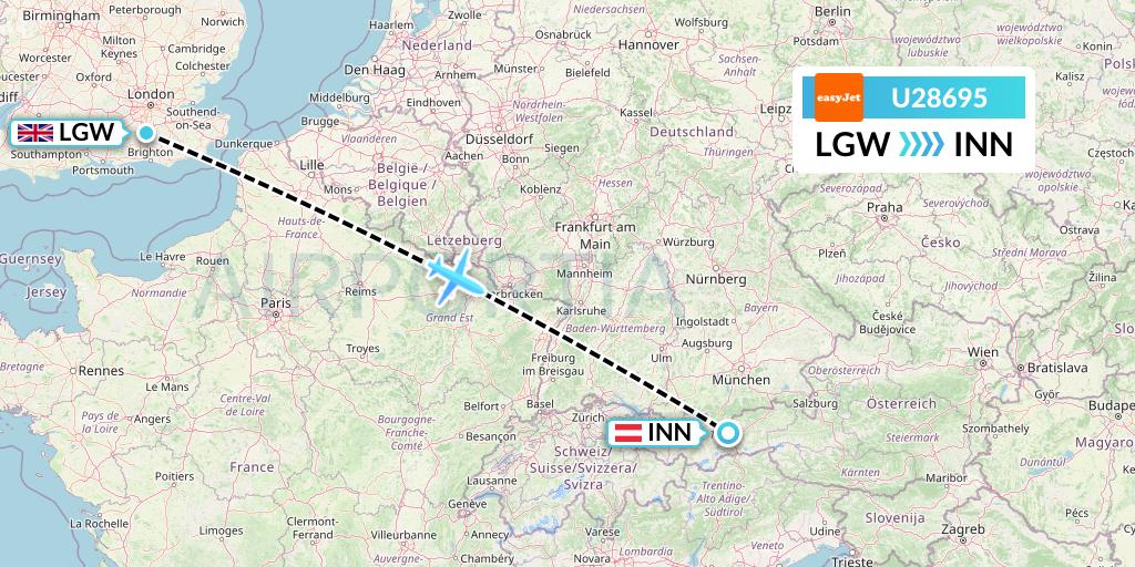 U28695 EasyJet Flight Map: London to Innsbruck