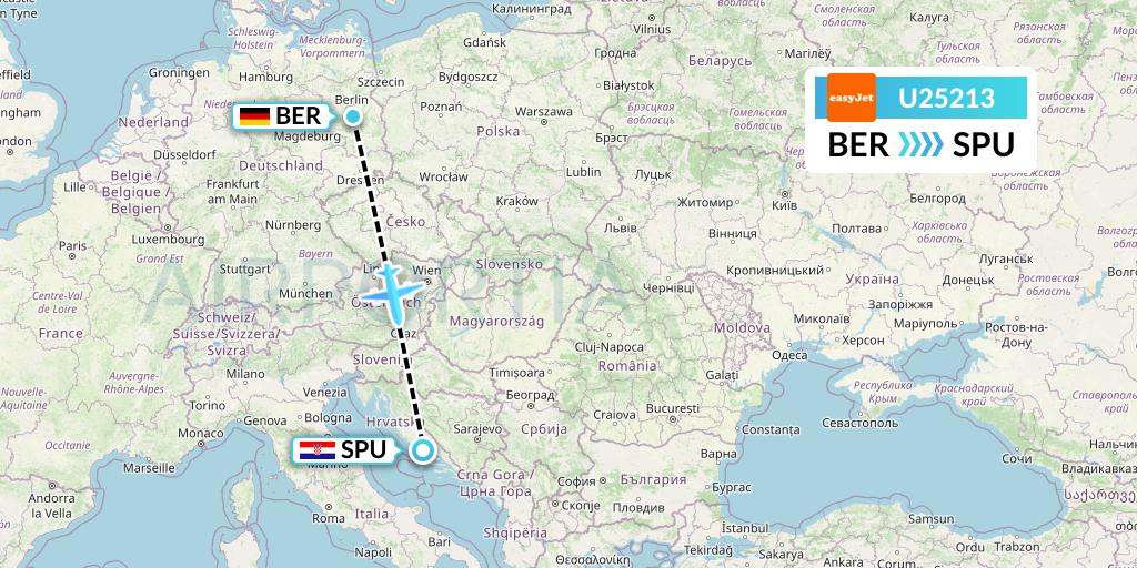 U25213 EasyJet Flight Map: Berlin to Split