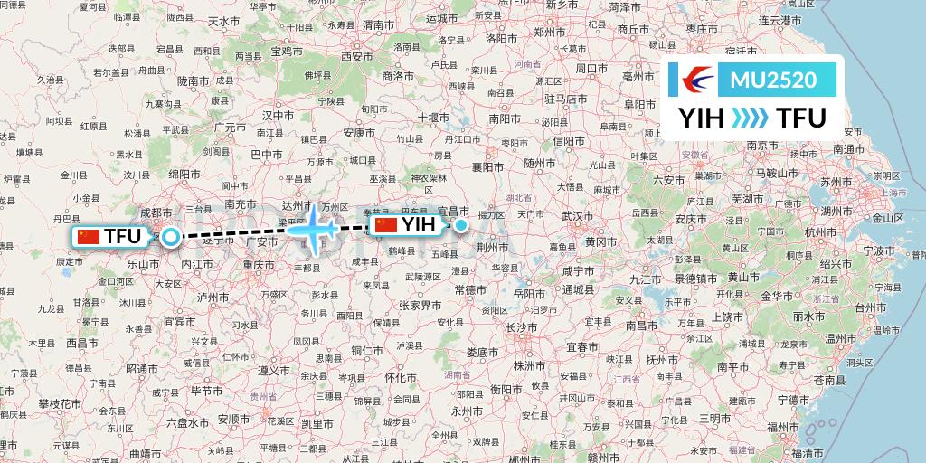 MU2520 China Eastern Airlines Flight Map: Yichang to Chengdu