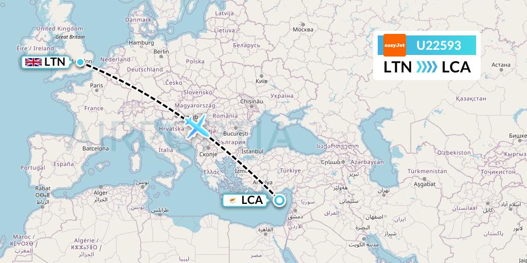 U22593 EasyJet Flight Map: London to Larnaca