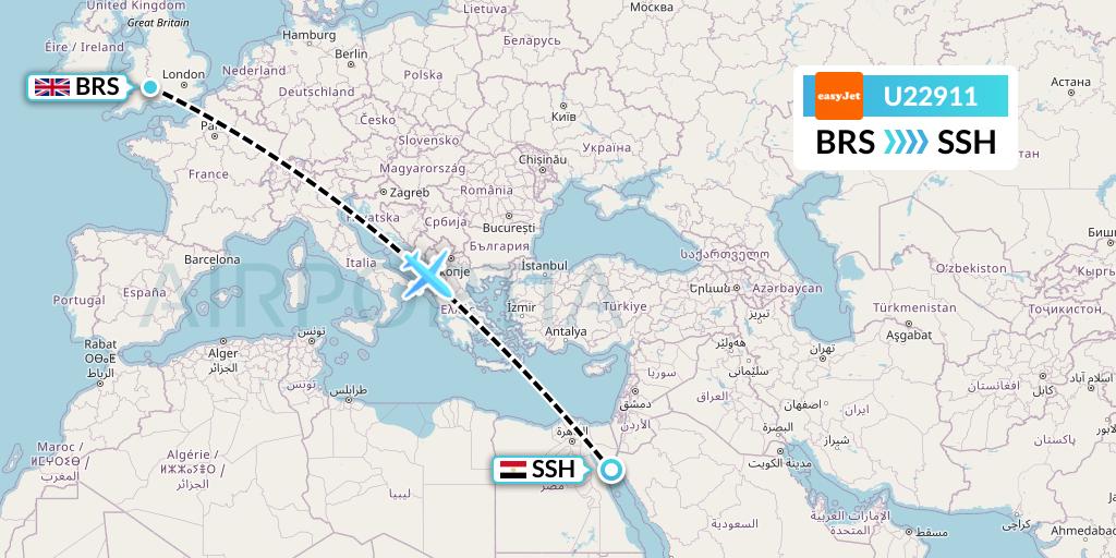 U22911 EasyJet Flight Map: Bristol to Sharm el-Sheikh