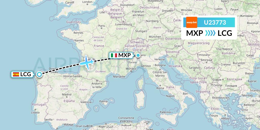 U23773 EasyJet Flight Map: Milan to A Coruna