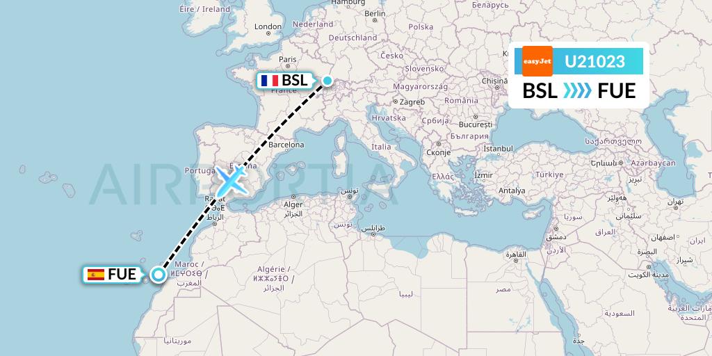 U21023 EasyJet Flight Map: Basel to Fuerteventura
