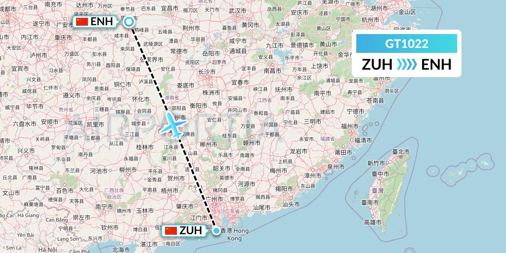 GT1022 Air Guilin Flight Map: Zhuhai to Enshi