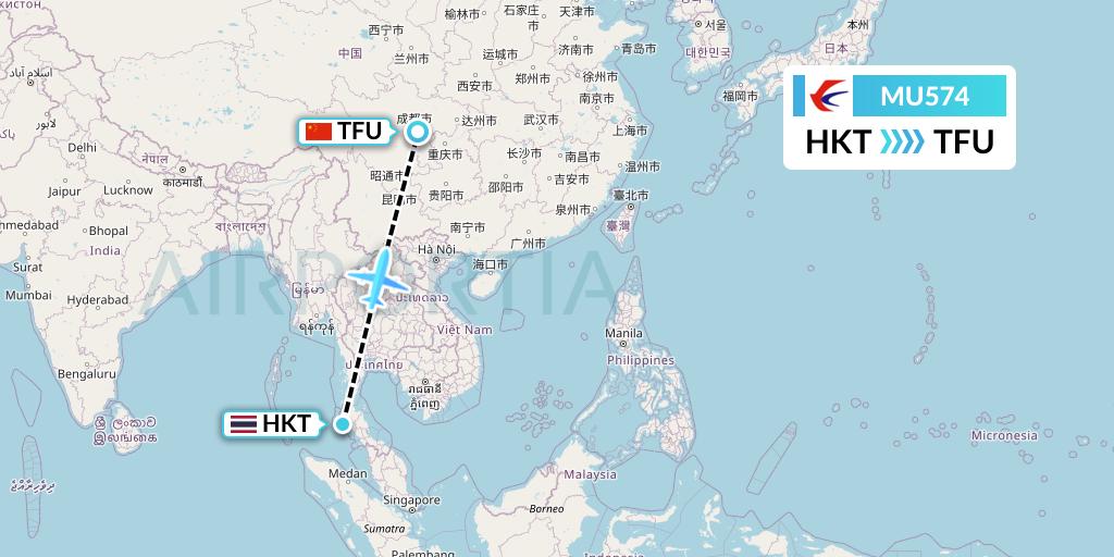 MU574 China Eastern Airlines Flight Map: Phuket to Chengdu