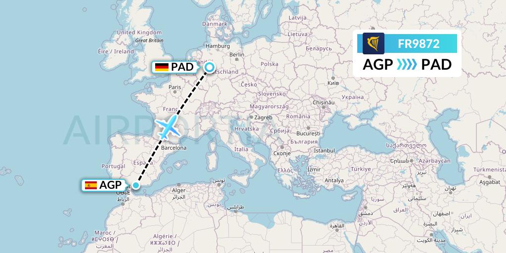 FR9872 Ryanair Flight Map: Malaga to Paderborn