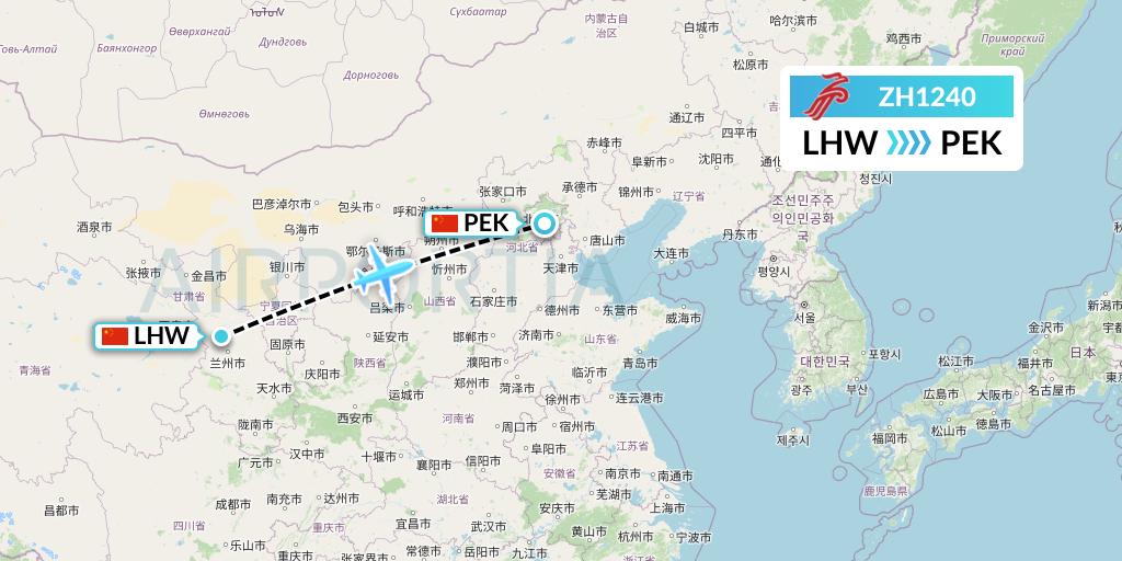ZH1240 Shenzhen Airlines Flight Map: Lanzhou to Beijing