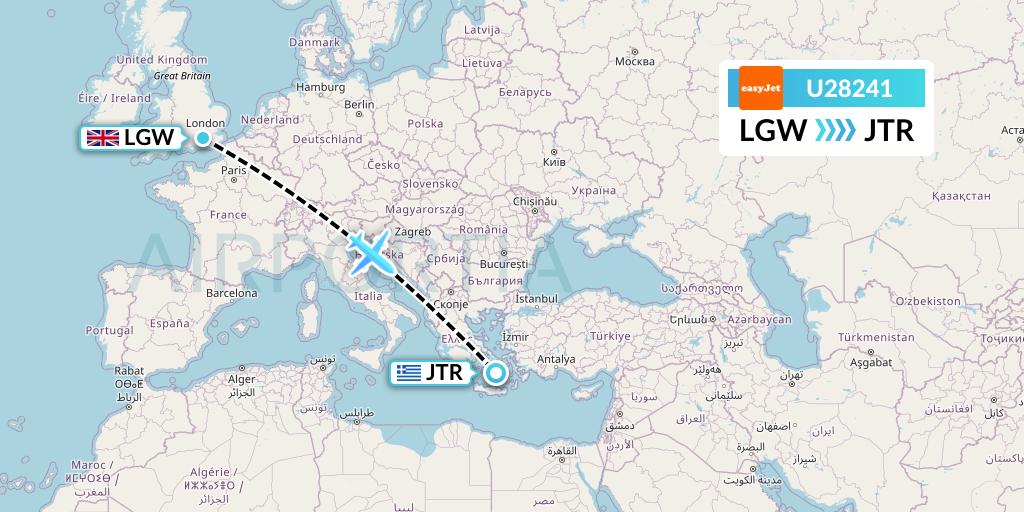 U28241 EasyJet Flight Map: London to Santorini