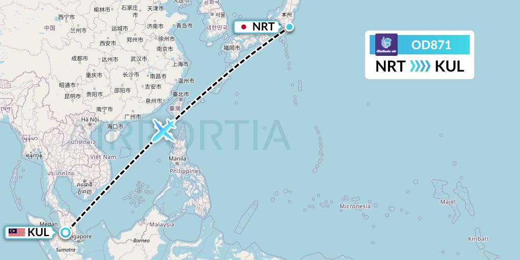 OD871 Batik Air Malaysia Flight Map: Tokyo to Kuala Lumpur