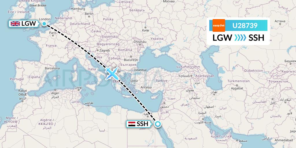 U28739 EasyJet Flight Map: London to Sharm el-Sheikh