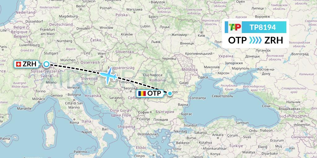 TP8194 TAP Portugal Flight Map: Bucharest to Zurich