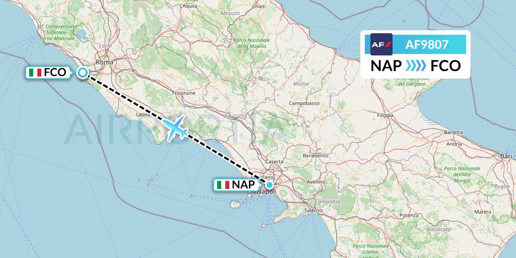 AF9807 Air France Flight Map: Naples to Rome