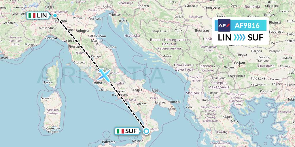 AF9816 Air France Flight Map: Milan to Lamezia Terme