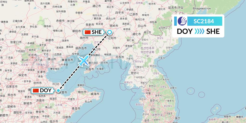 SC2184 Shandong Airlines Flight Map: Dongying to Shenyang