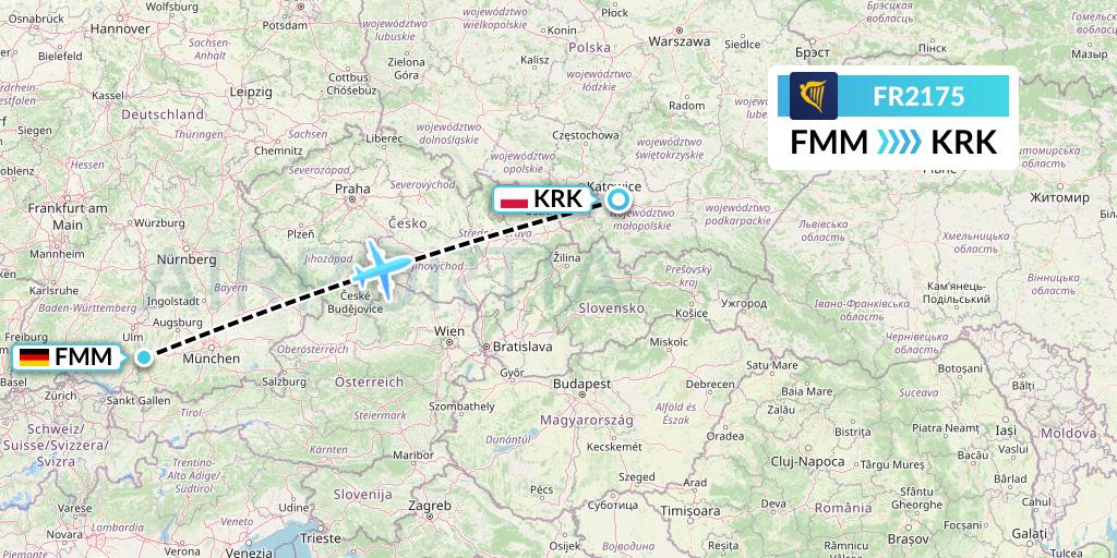 FR2175 Ryanair Flight Map: Memmingen to Krakow