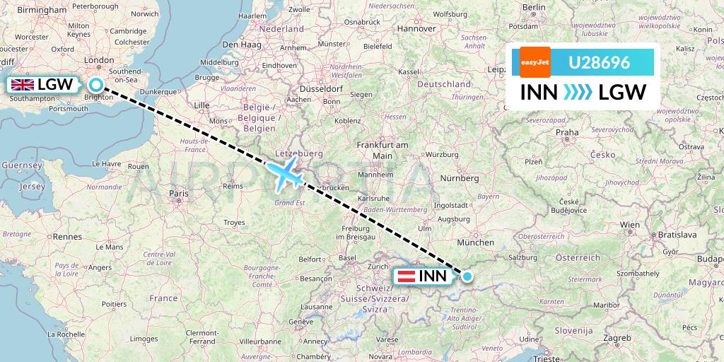 U28696 EasyJet Flight Map: Innsbruck to London