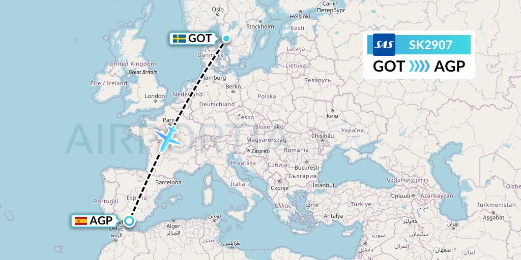 SK2907 SAS Flight Map: Gothenburg to Malaga
