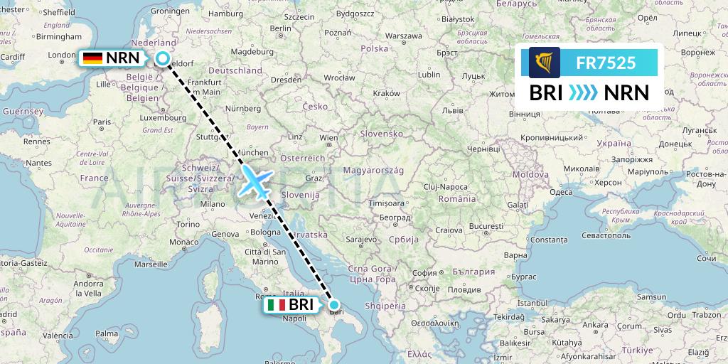 FR7525 Ryanair Flight Map: Bari to Weeze