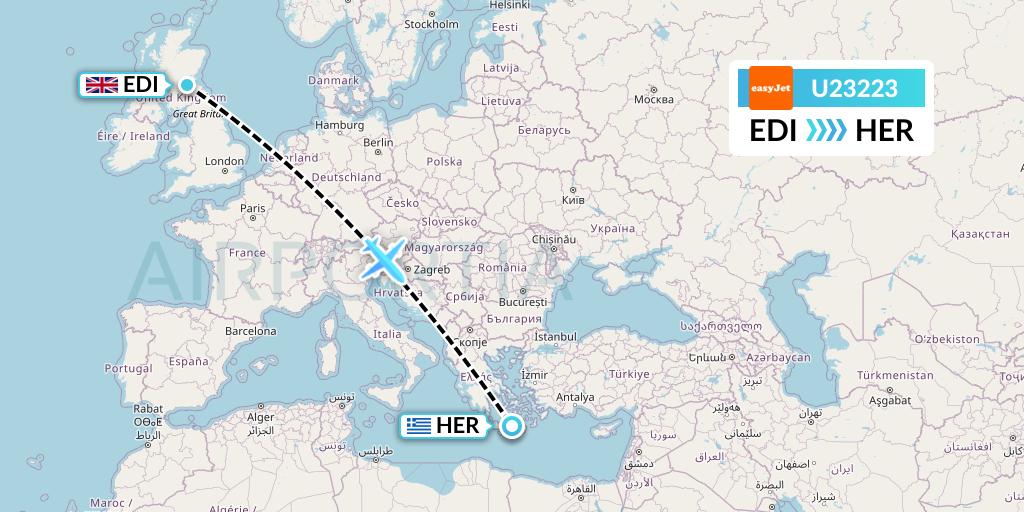 U23223 EasyJet Flight Map: Edinburgh to Heraklion