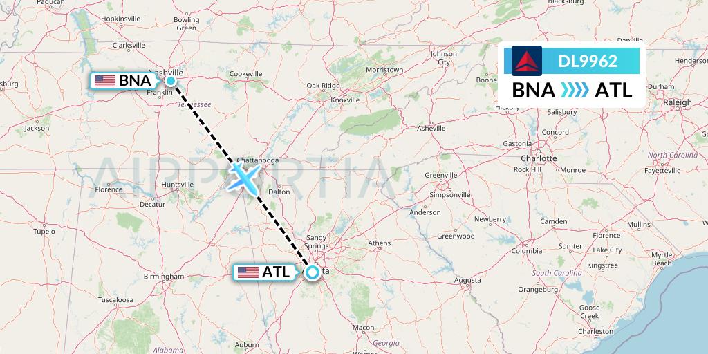 DL9962 Delta Air Lines Flight Map: Nashville to Atlanta