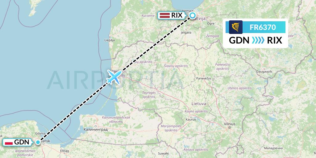FR6370 Ryanair Flight Map: Gdansk to Riga