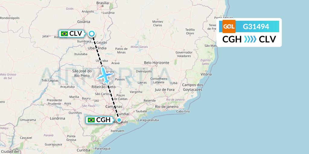 G31494 GOL Transportes Aeros Flight Map: Sao Paulo to Caldas Novas