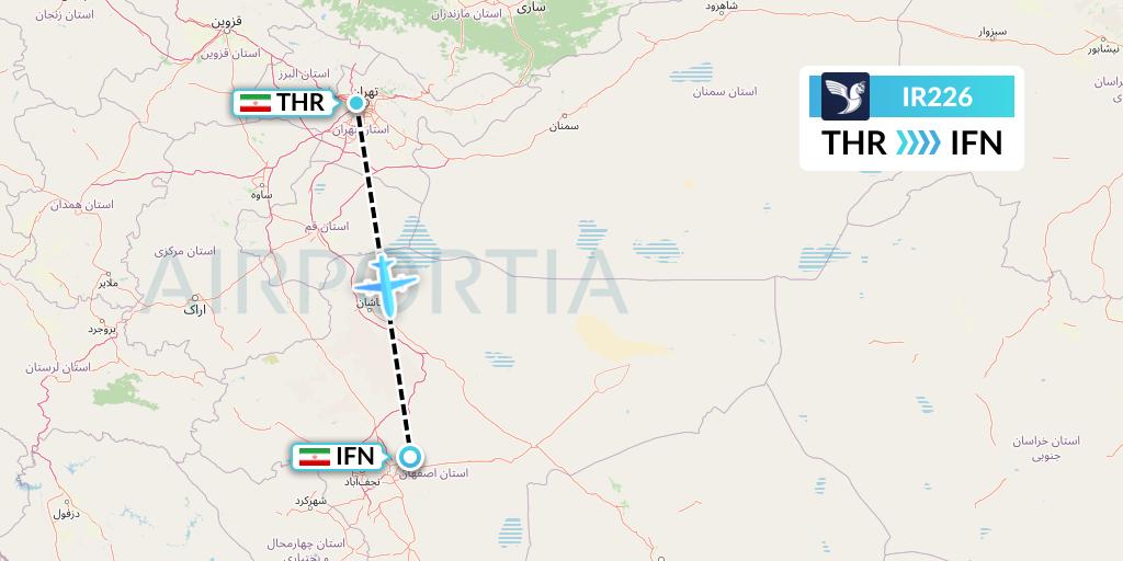 IR226 Iran Air Flight Map: Tehran to Isfahan