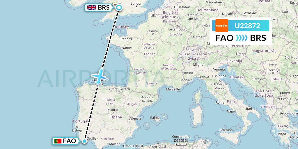U22872 EasyJet Flight Map: Faro to Bristol