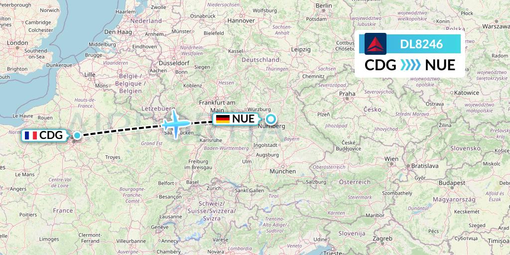 DL8246 Delta Air Lines Flight Map: Paris to Nurnberg