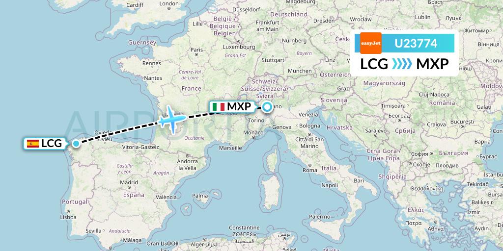 U23774 EasyJet Flight Map: A Coruna to Milan
