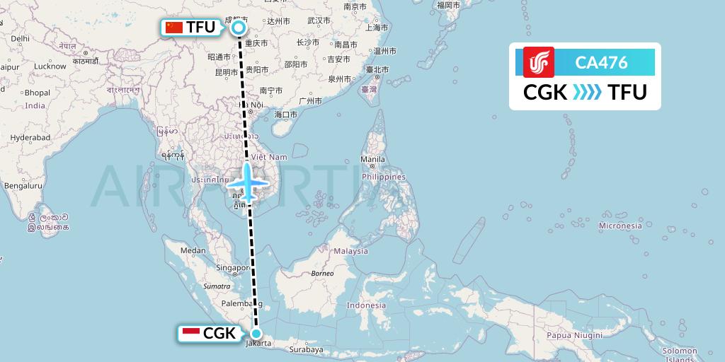CA476 Air China Flight Map: Jakarta to Chengdu
