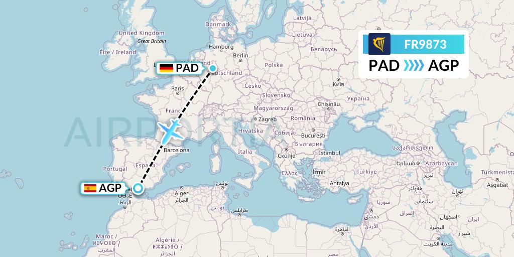 FR9873 Ryanair Flight Map: Paderborn to Malaga