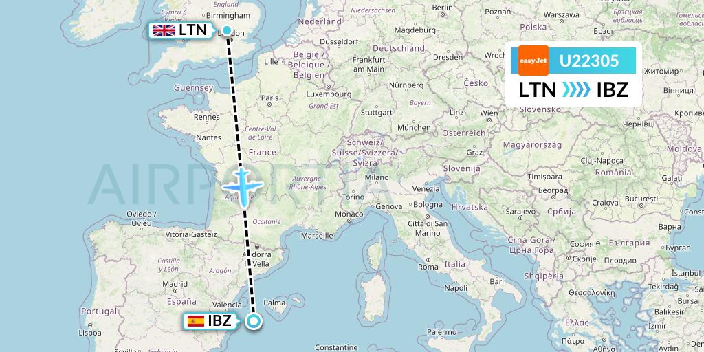 U22305 EasyJet Flight Map: London to Ibiza