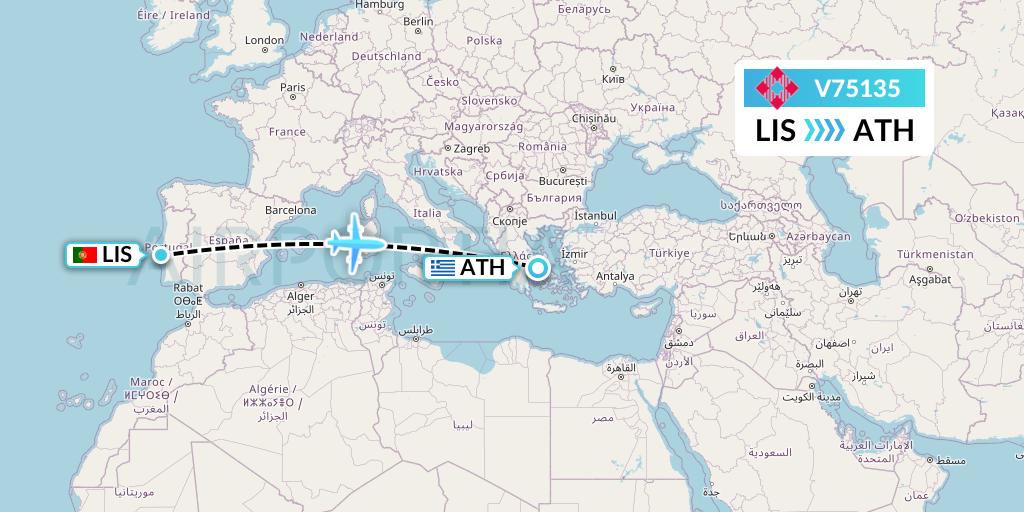V75135 Volotea Flight Map: Lisbon to Athens