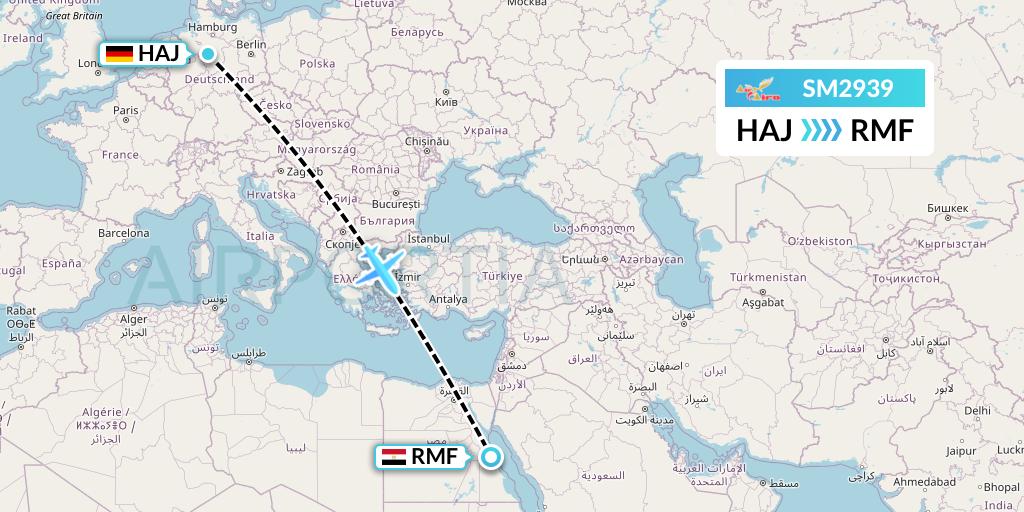SM2939 Air Cairo Flight Map: Hannover to Marsa Alam