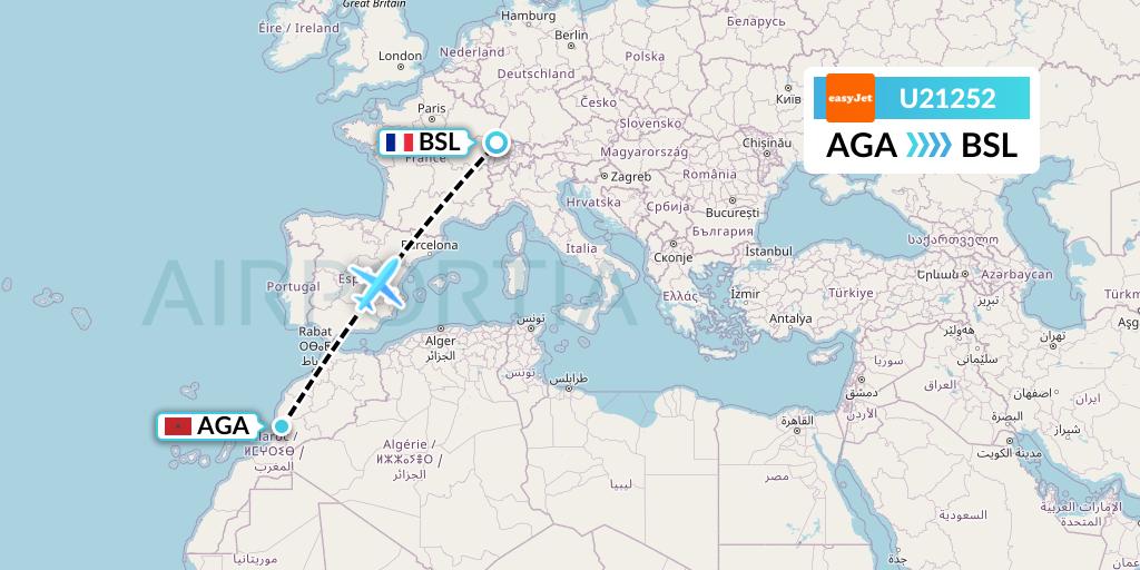 U21252 EasyJet Flight Map: Agadir to Basel