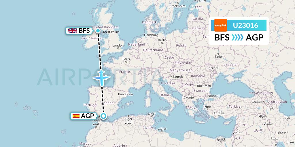U23016 EasyJet Flight Map: Belfast to Malaga