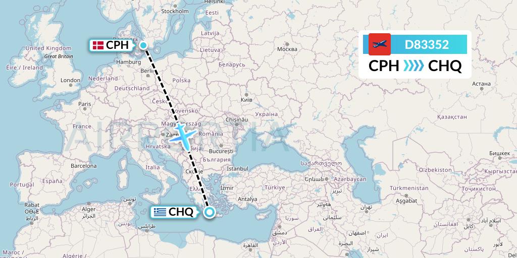 D83352 Norwegian Air International Flight Map: Copenhagen to Chania
