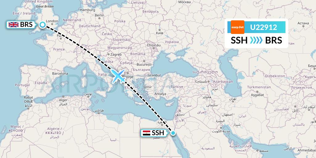 U22912 EasyJet Flight Map: Sharm el-Sheikh to Bristol