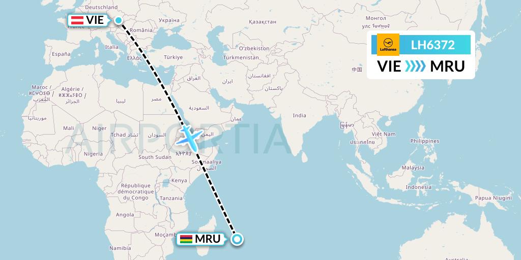 LH6372 Lufthansa Flight Map: Vienna to Port Louis