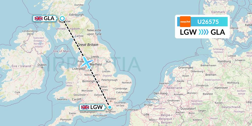 U26575 EasyJet Flight Map: London to Glasgow