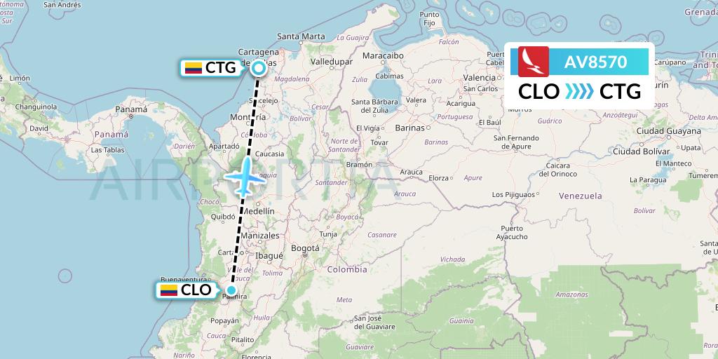AV8570 Avianca Flight Map: Cali to Cartagena