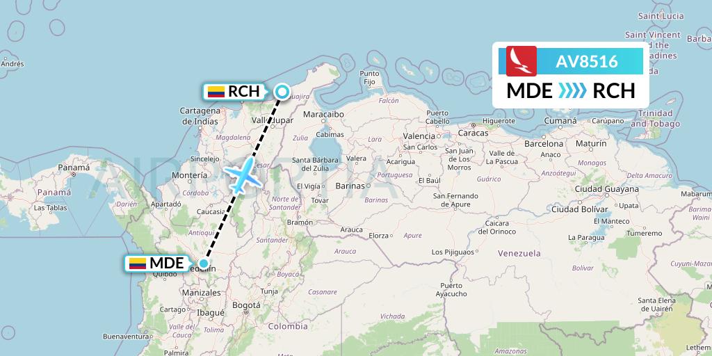 AV8516 Avianca Flight Map: Medellin to Riohacha