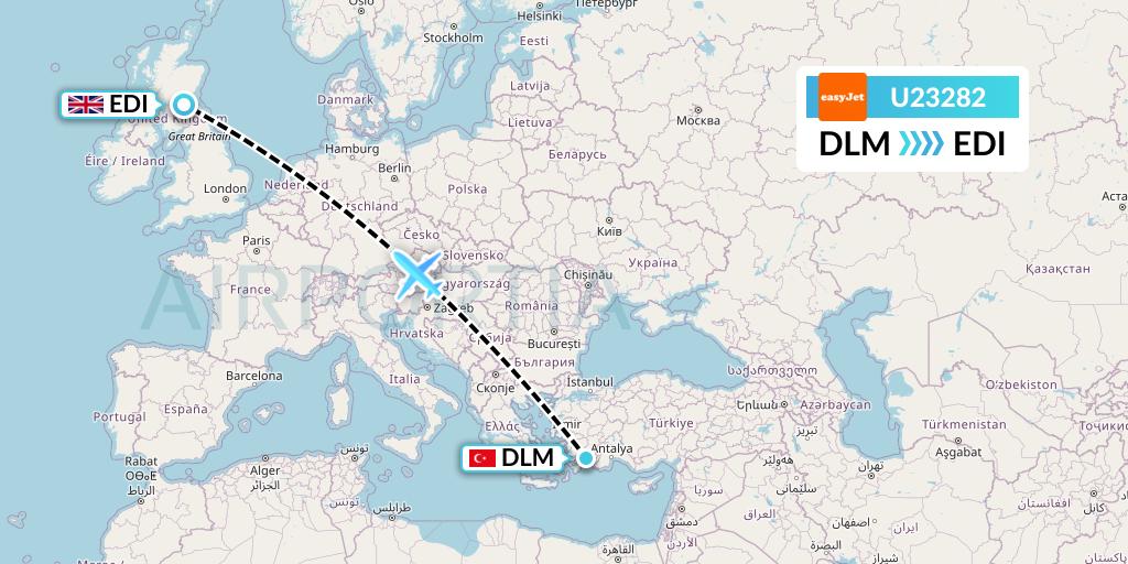 U23282 EasyJet Flight Map: Dalaman to Edinburgh